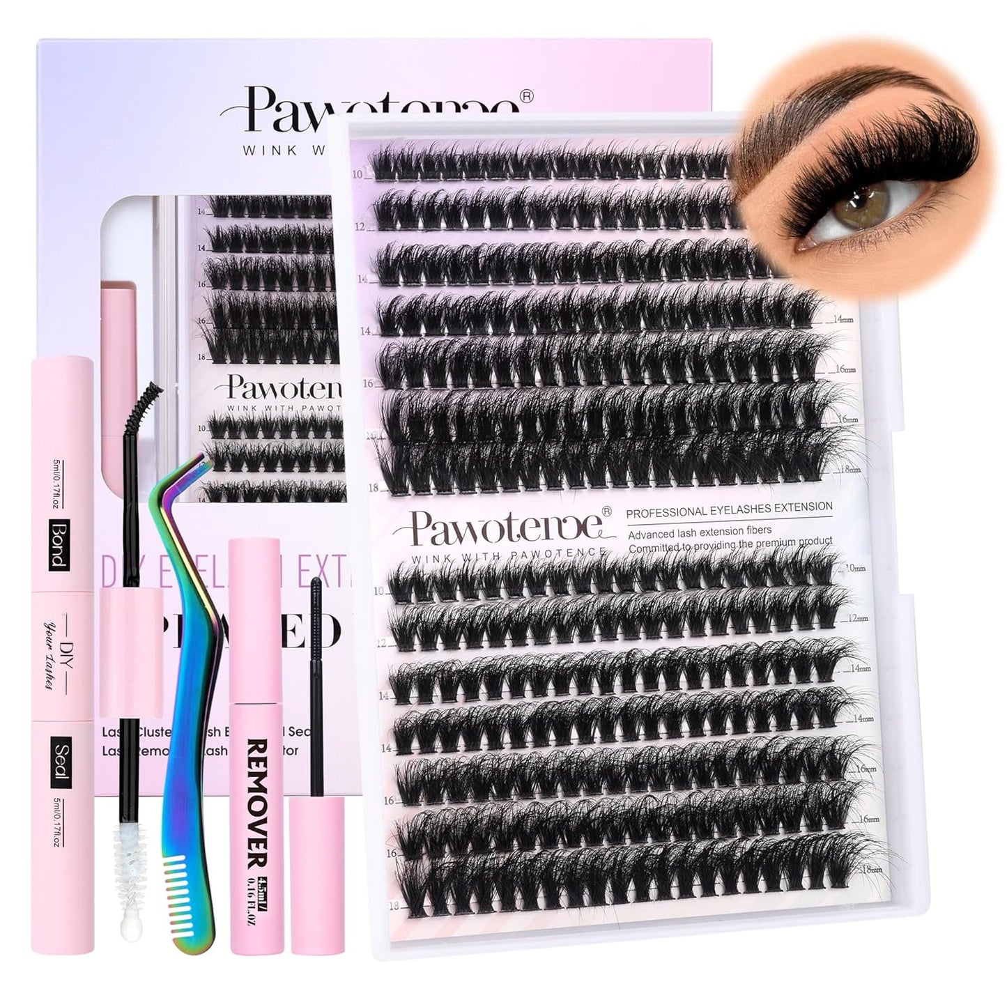 Pawotence 280pcs Lash Clusters | 40D & 50D Individual Eyelash Extensions 8-16mm
