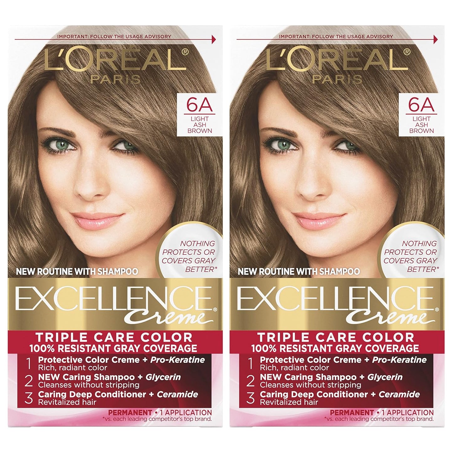 L'Oreal Paris Excellence Crème Hair Color Kit | 6 Light Brown | 8-Week Gray Coverage