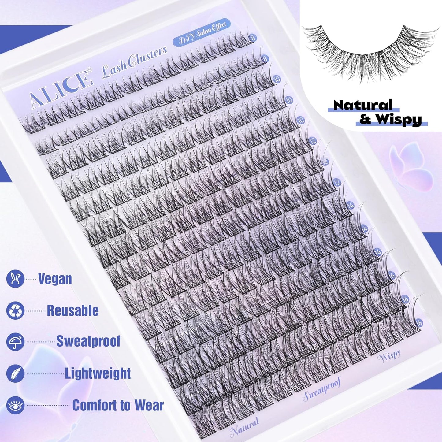 Natural Wispy Lash Extension Kit | 140pcs Clear Band Cluster Lashes for DIY