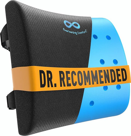 Everlasting Comfort Lumbar Support Pillow for Office Chair - Memory Foam Back Cushion for Car Seat - Promotes Better Posture, Back Pain Relief - Ideal Gaming and Desk Chairs Work and Home Essentials