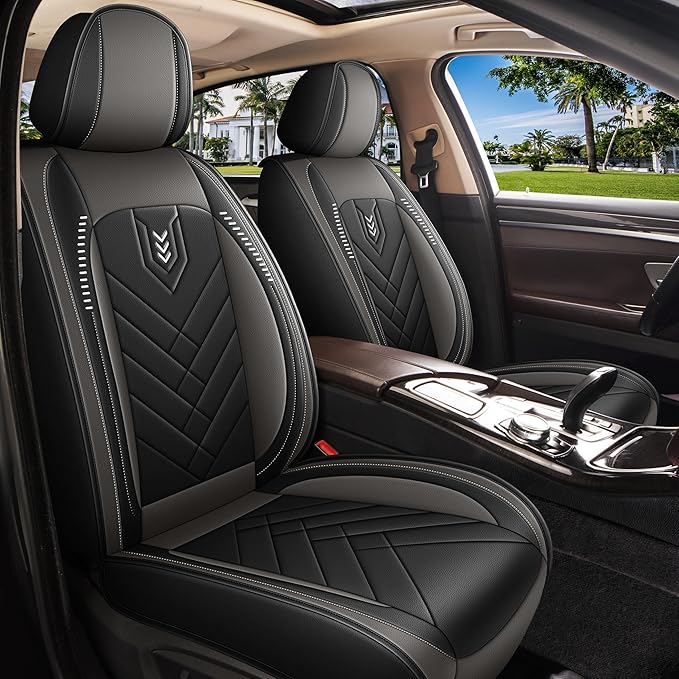 AOMSAZTO Car Seat Covers Full Set Fit for Nissan Rogue 2010-2025 2026 Waterproof Faux Leather Car Seat Cushions Automotive 5 Seat Covers Set（Black&Grey）