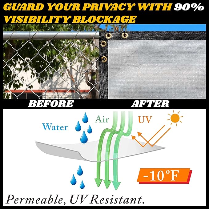 Royal Shade Custom Size 6' x 47' Grey Fence Privacy Screen Windscreen Cover Netting Mesh Fabric Cloth - Cable Zip Ties Included (We Make Custom Size)