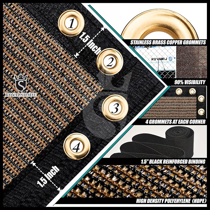 Royal Shade Custom Size 5' x 43' Brown Fence Privacy Screen Windscreen Cover Netting Mesh Fabric Cloth - Cable Zip Ties Included (We Make Custom Size)