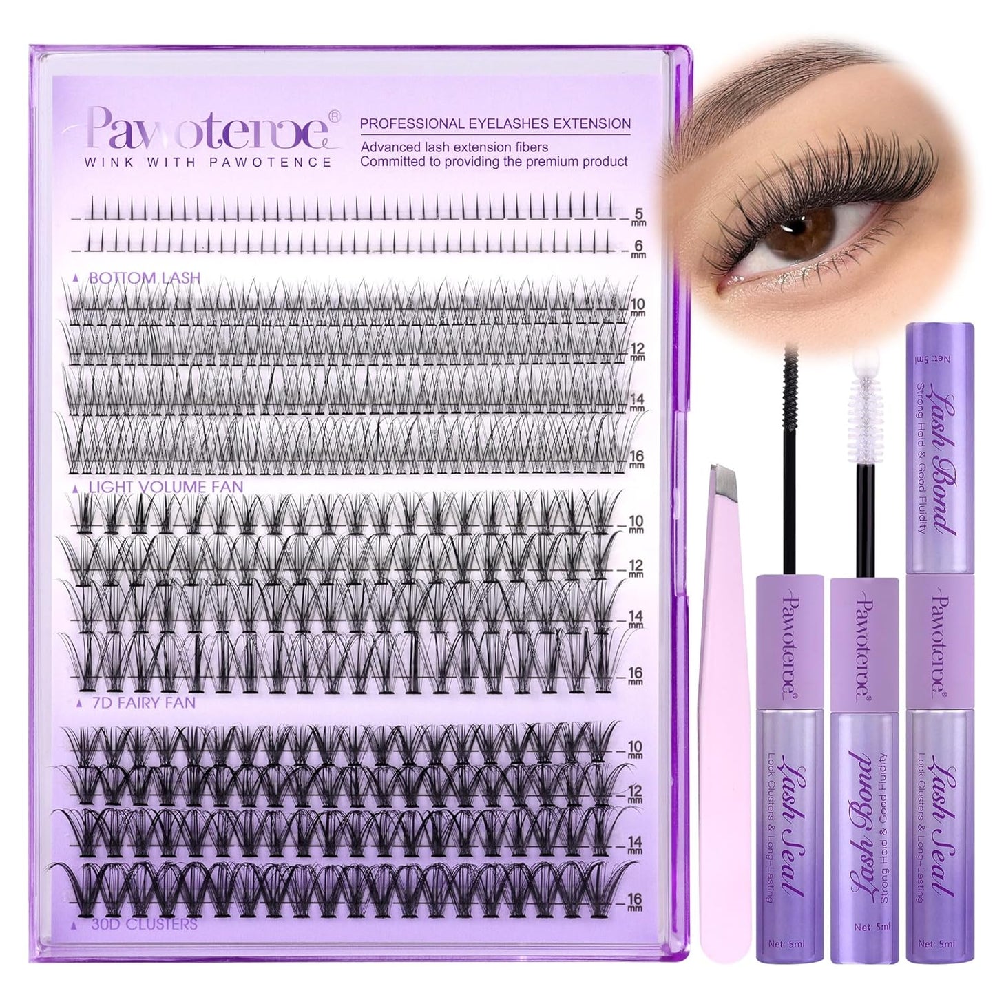 Pawotence 280pcs Lash Clusters | 40D & 50D Individual Eyelash Extensions 8-16mm