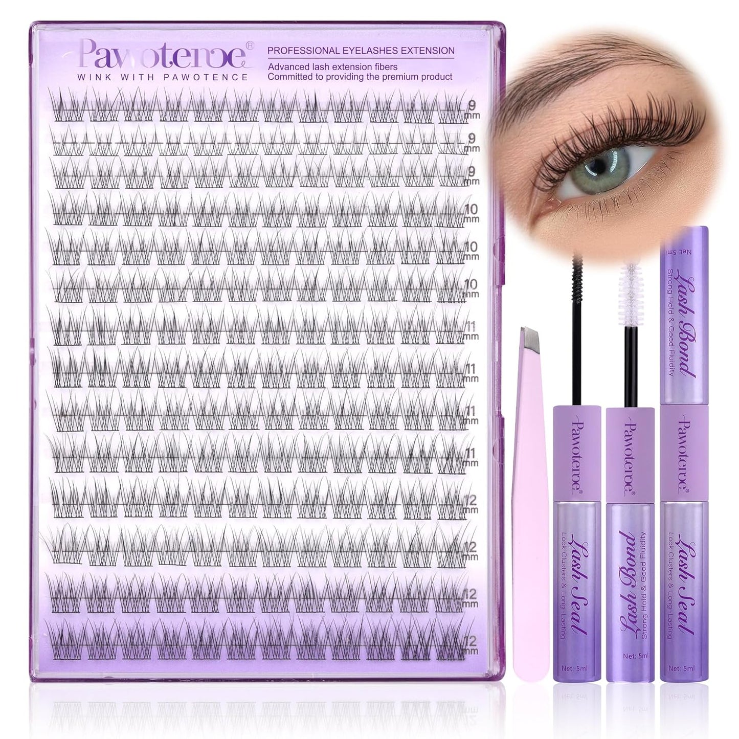 Pawotence 280pcs Lash Clusters | 40D & 50D Individual Eyelash Extensions 8-16mm