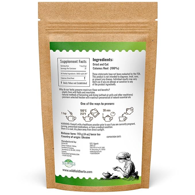 4 oz. Calamus Root Herbal Tea (Acorus Calamus) - 113g Calamus Herb Root Tea Raiz De Calamo