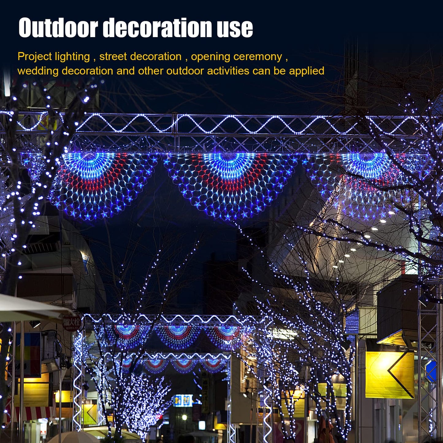 Family Patriotic American Flag String Lights - 250 LED Half Fan Shaped Outdoor Waterproof Lights, 4th of July Decorations, Independence Day, Memorial Day, USA 2pcs