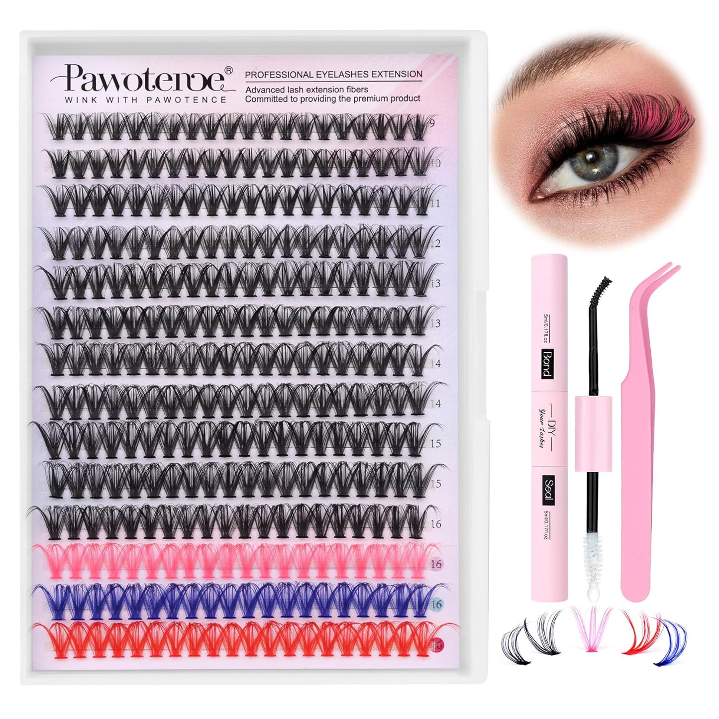 Pawotence DIY Lash Extension Kit | 280pcs 50D Individual Clusters 9-16mm