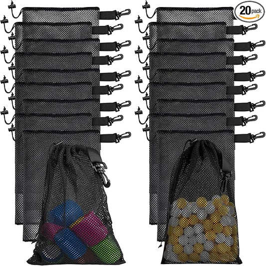 20 PCS With Clips Mesh Drawstring Bags, Portable Nylon Storage Bags for toy,Sports Storage,Outdoor activities etc. (5.9x7.9in)