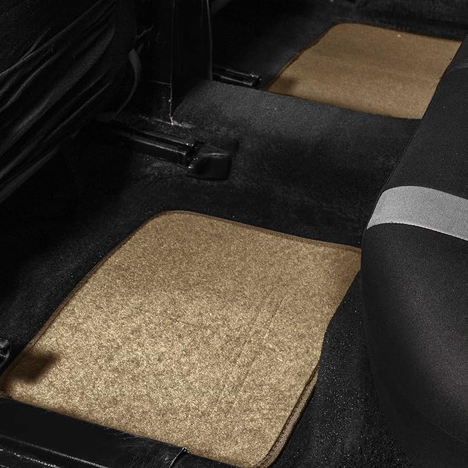FH Group Car Floor Mat 4 Piece Set Driver's Seat with Heel Pad Deluxe Front 66 x 43 cm Rear 32 x 43 cm Beige