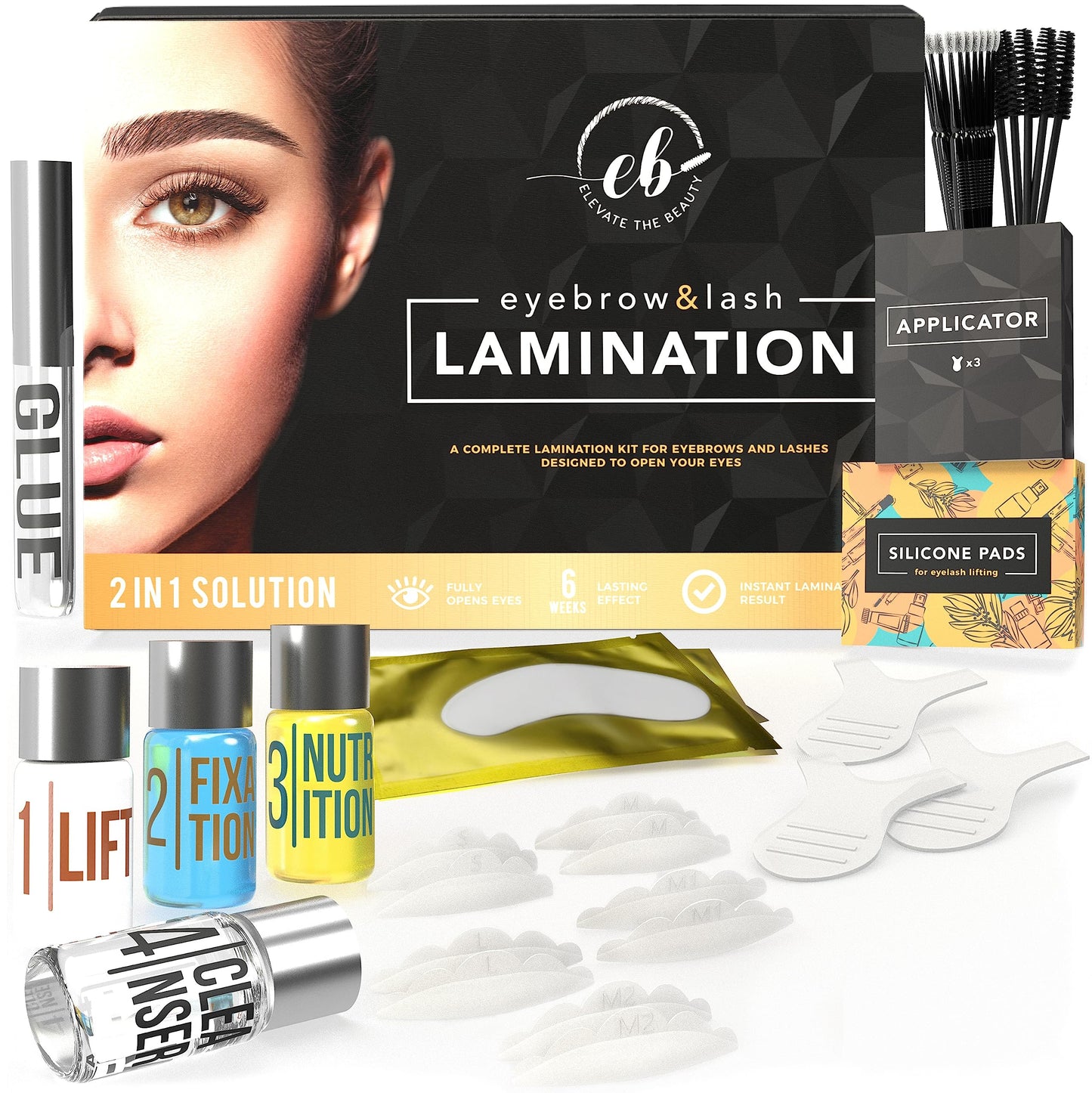 Elevate The Beauty Eyebrow And Lash Lamination Kit | At Home Lamination Kit For Your Brow | 2In1 Professional Lift For Fuller Ey