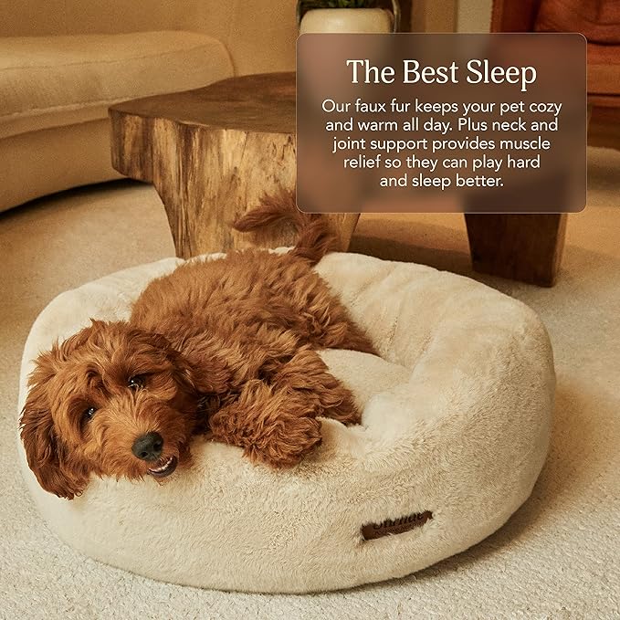UnHide Floof Pet Bed - XL (40"x14") - Extra Soft Dog Bed - Removable Faux Fur Cover - Machine Washable - Helps Ease Pet Anxiety & Provides The Perfect Sleep, Taupe Ducky