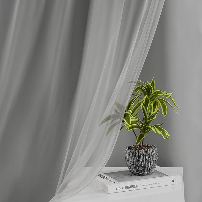 Bujasso Grey 90% Blackout Curtains with Sheer Overlay Mix and Match Double Layer Window Curtains Thermal Insulated 84 inch for Living Room Bedroom Gray Drapes with Tiebacks Grommet Top 54" Wx84 Lx2