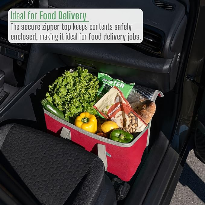 VENO 3 Pack Cooler Bag and Insulated Grocery Bags for Food Delivery, Collapsible Cooler, Reusable Shopping Bags for Groceries with zipper, Foldable, Heavy-Duty, Stands Upright (Red, 3 Pack)