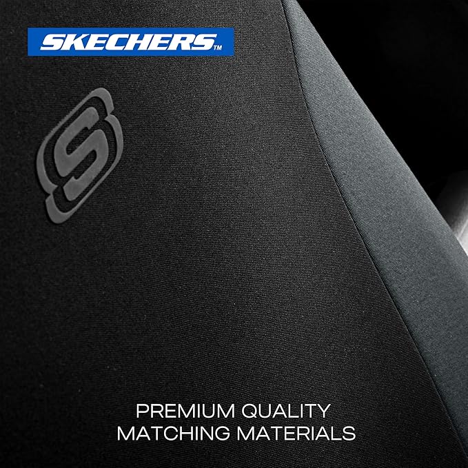 Skechers Seat Covers, Premium Breathable Polyester Seat Covers, Car Seat Covers Full Set Airbag Compatible, Automotive Comfort for Most Cars, Vans, Trucks, SUVs (Full Set,Grey)