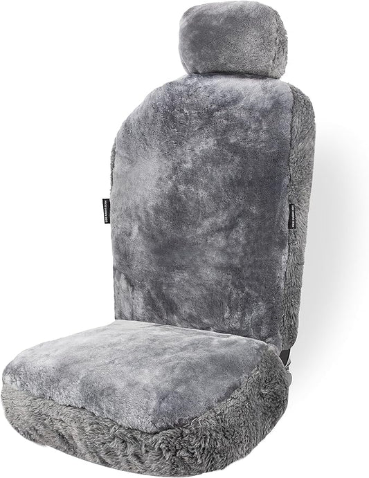 ZONETECH Sheepskin Seat Covers Fuzzy Car Seat Covers Grey Australian Merino Wool Fluffy Fur Auto Accessories All Season Protection for Your Seats Universal Fits Most Car SUV Airbag Compatible