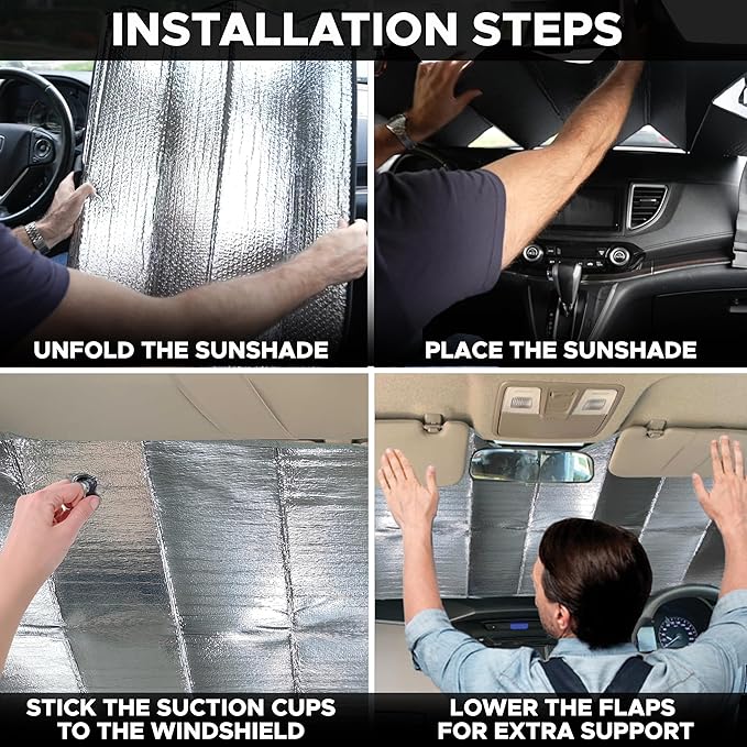 EcoNour XL Holographic Windshield Sunshade for SUV Truck | UV & Heat Reflective Car Sun Shield | Foldable Accordion Style Design – Fits Windshields | X-Large 66 x 28 Inches