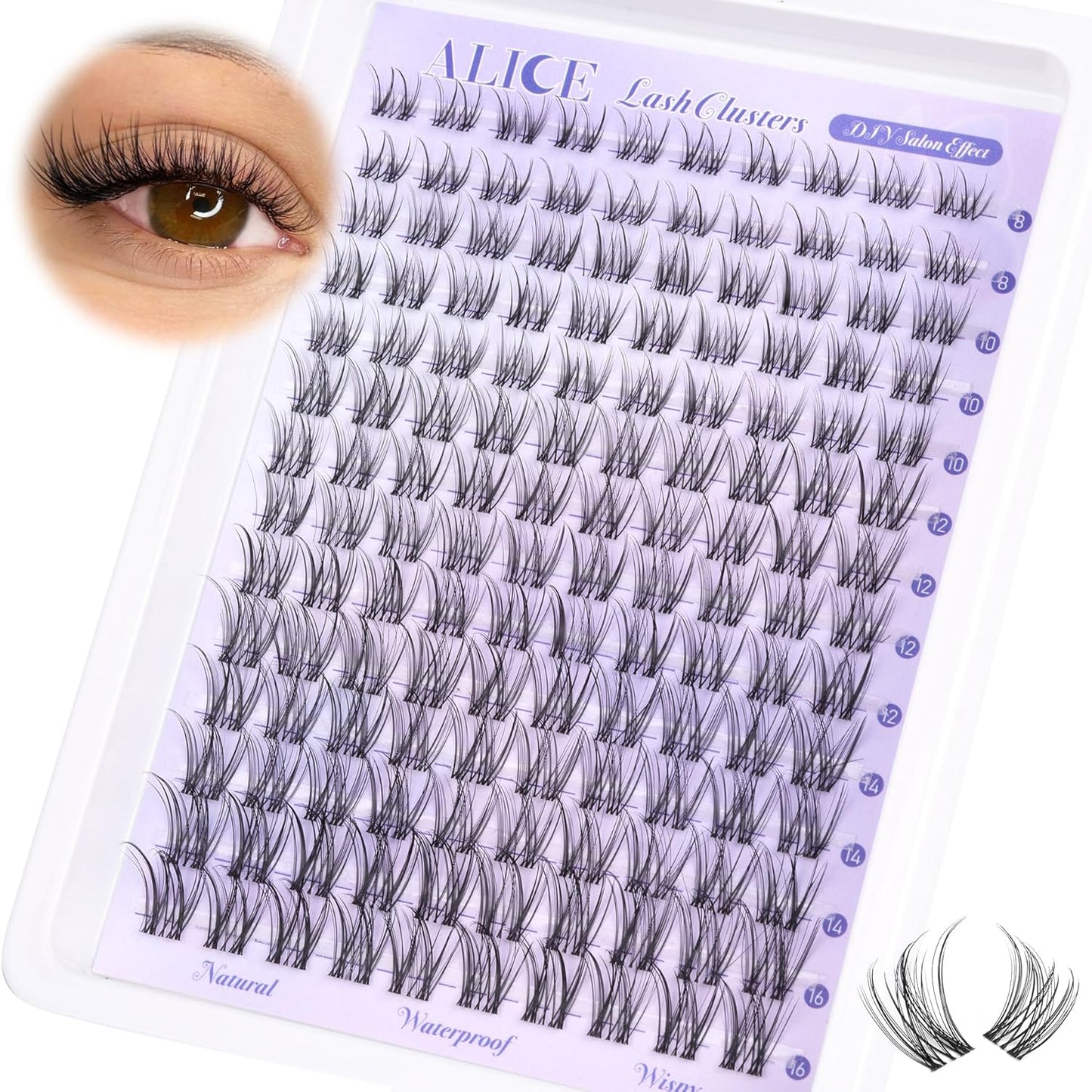 ALICE DIY Eyelash Extension Kit | 196pcs Natural Wispy Clusters | 10-18mm