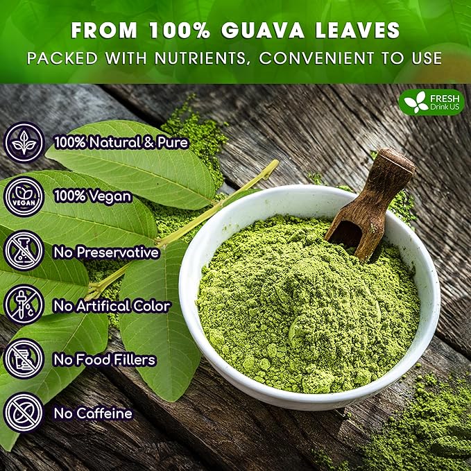 FreshDrinkUS Herbal Tea, Soursop Leaves, Bay Leaves, Guava Leaves, Banaba Leaves, Mango Leaves, Organic, Non GMO, Sugar Free, Gluten Free (1.1oz Guava Powder)