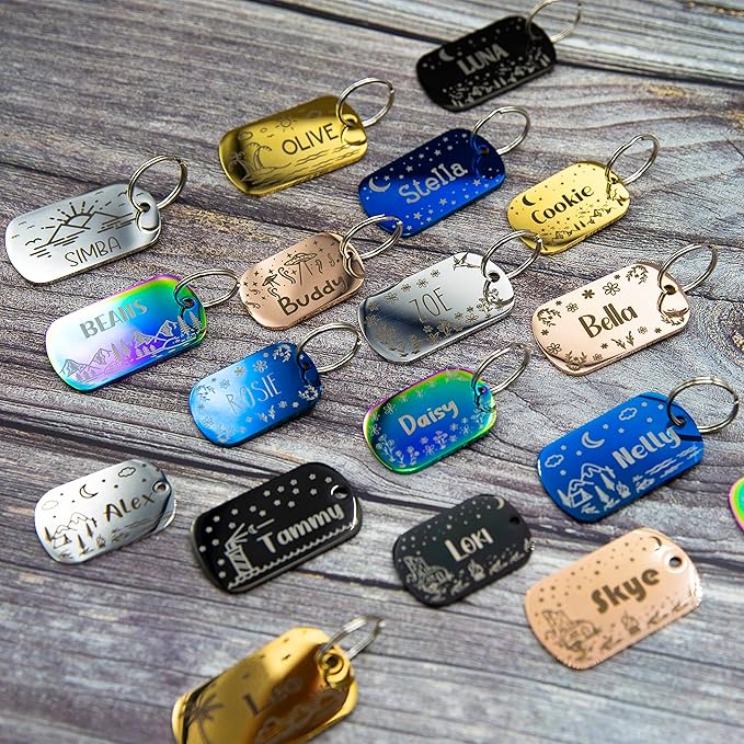 Personalized Dog Tag with 5 Lines of Custom Deep Engraved Durable Stainless Steel Pet ID Name Tag Designer Regular Size Rectangle