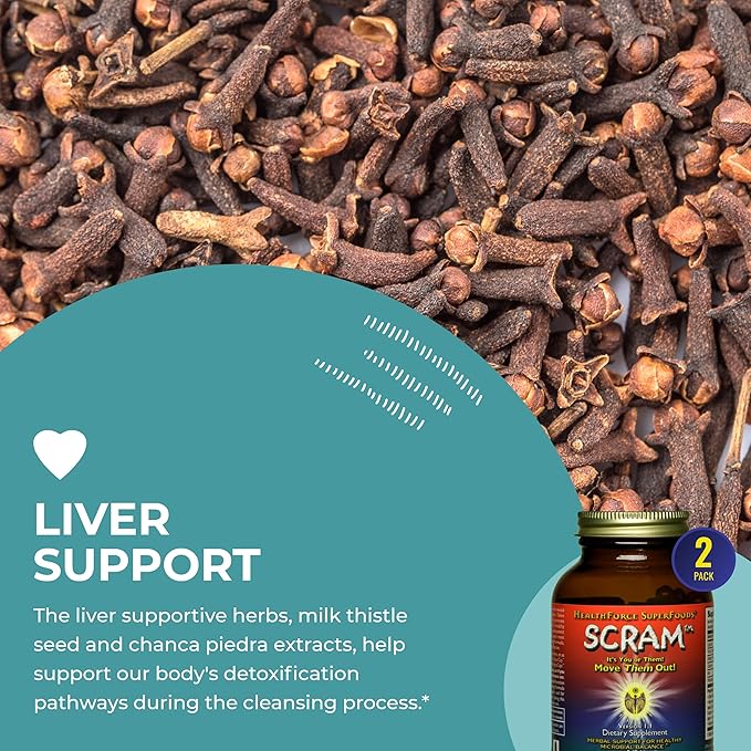 HealthForce SuperFoods Scram - Herbal Supplement with Milk Thistle, Wormwood & Black Walnut - Digestion Support Capsules - 150 Vegan Capsules (Pack of 2)