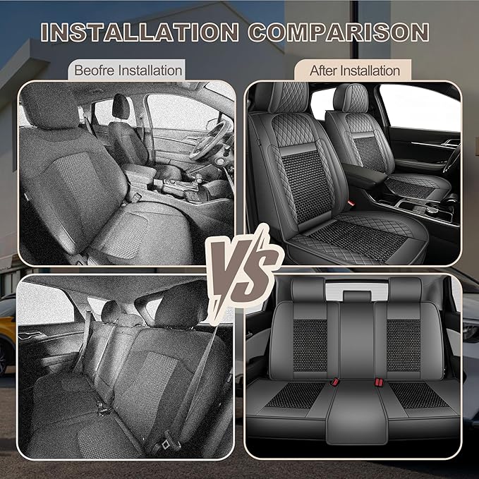 TTX LIGHTING for Honda CR-V 2015-2026 Car Seat Covers, Breathable Ice Silk & Leather Seat Protector, Cool & Anti-Sweat for Long Driving, Airbag Compatible, 5 Seats Full Set (Black&Gray)