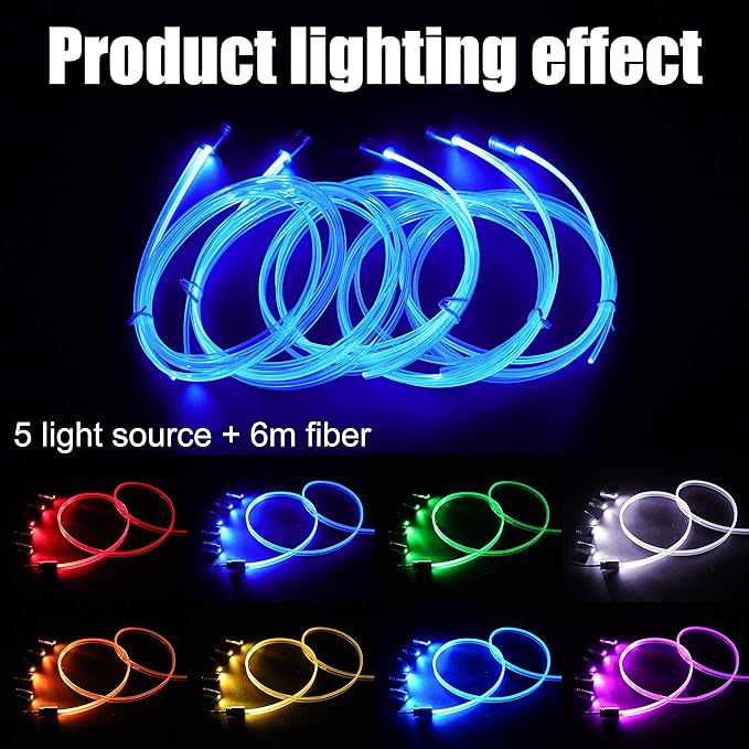 6 m Optic Fiber Car Ambient Lighting Kit RF Remote Control 8 Colors Multicoloured Music Interior Lighting Kit 12V 1W