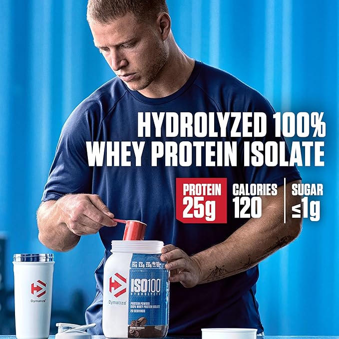 Dymatize ISO100 Whey Protein Powder Isolate, Fudge Brownie, 25g of Protein, 20 Servings, 5.5g BCAAs, Less Than 120 Cal., Gluten Free, 1g Fat, 1g Sugar, 2g Carb