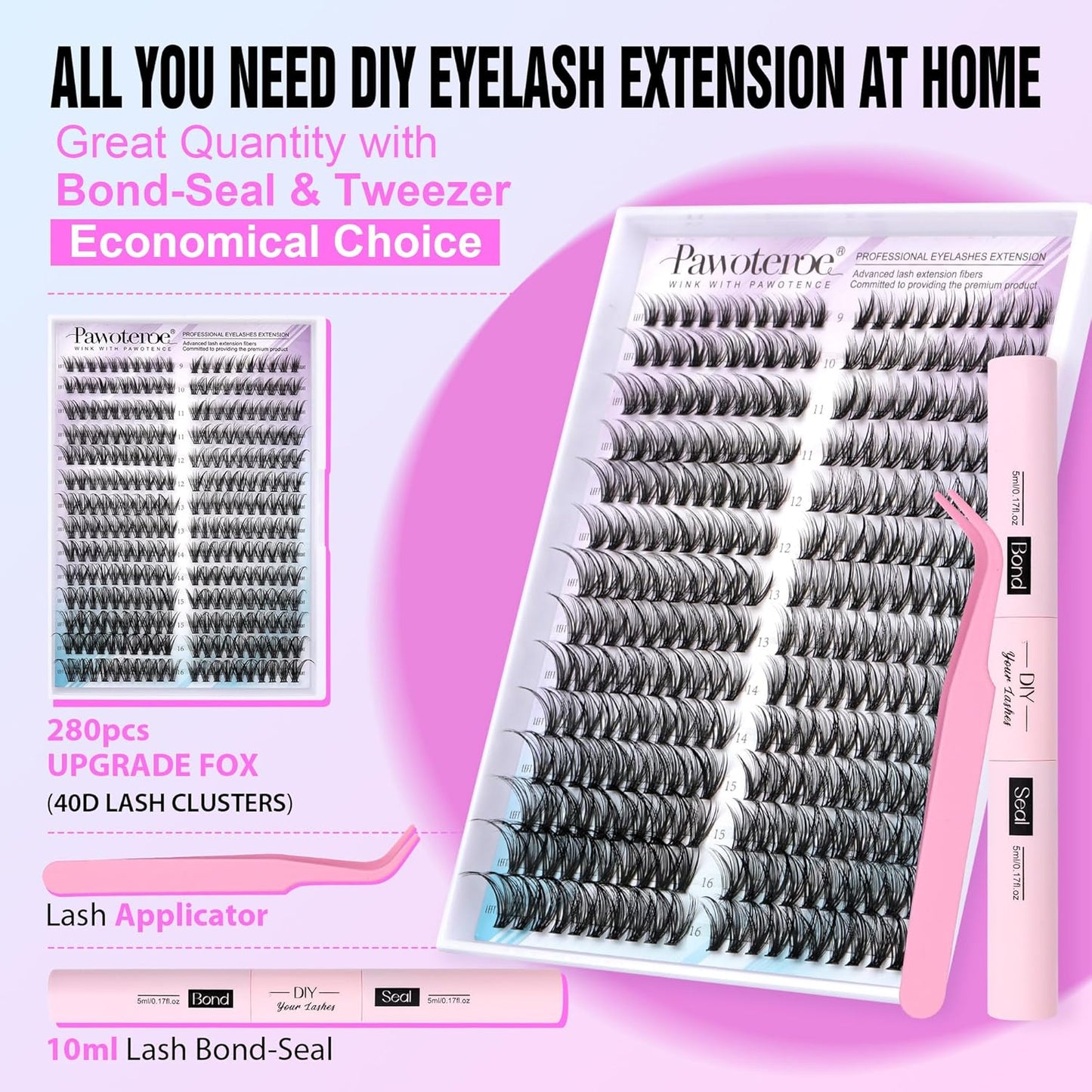 DIY Lash Extension Kit | 280pcs Brown 40D Clusters | 9-16mm Individual Lashes