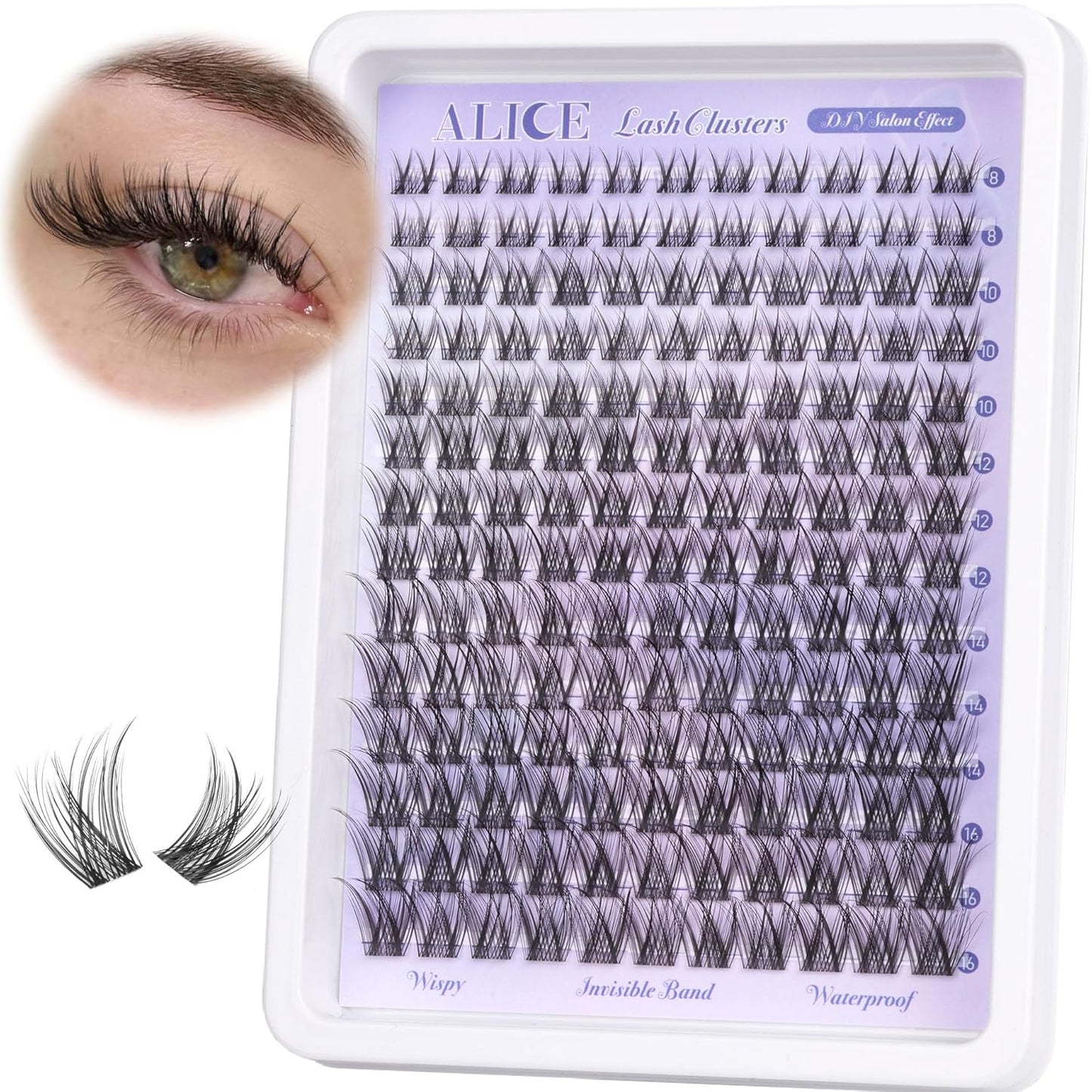 ALICE DIY Eyelash Extension Kit | 196pcs Natural Wispy Clusters | 10-18mm