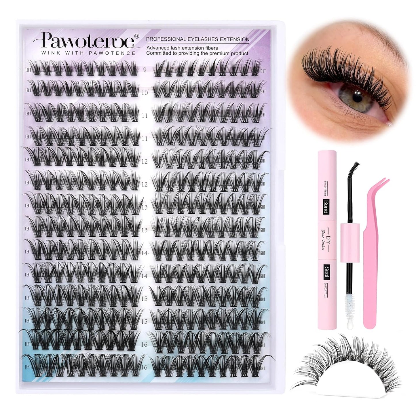 Pawotence 280pcs Lash Clusters | 40D & 50D Individual Eyelash Extensions 8-16mm