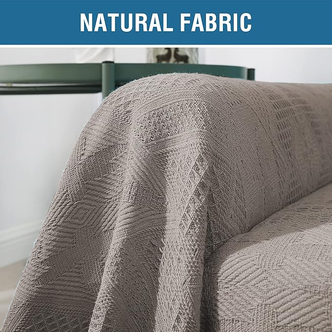 H.VERSAILTEX Cotton Sofa Covers Couch Cover Sofa Slipcover for Most Shape Sofas, Feature Thick Woven Jacquard Seamless with Tassels, Multi-Use Decorative for Couch (XX-Large: 91" x 134", Sand)