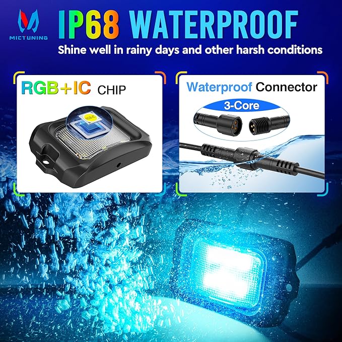 MICTUNING C2+ RGB+IC Chasing Color Rock Lights, IP68 Waterproof, 2 pcs Replace Rock Neon Light (Not Inlcude Controller)