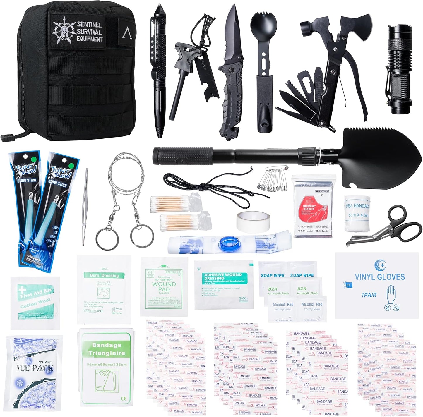 320-Piece Survival Kit | Emergency Gear for Camping, Hiking & Disaster Preparedness | Essential Roadside Emergency Kit | Molle Compatible Bug Out Bag | First Aid, Tactical Tools & Survival Essentials