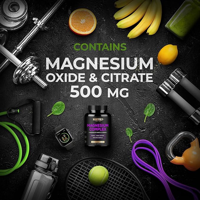 Magnesium Citrate & Oxide 500mg Complex Supplement - High Absorption Maximum Strength - Helps Support Bone Density and Strength, Muscles, Energy and Sleep - 240 Vegan Capsules