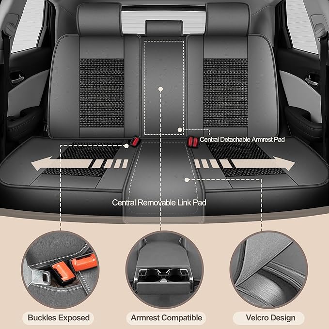 TTX LIGHTING for Honda HR-V 2016-2026 Car Seat Covers, Breathable Ice Silk & Leather Seat Protector, Cool & Anti-Sweat for Long Driving, Airbag Compatible, 5 Seats Full Set (Black&Gray)