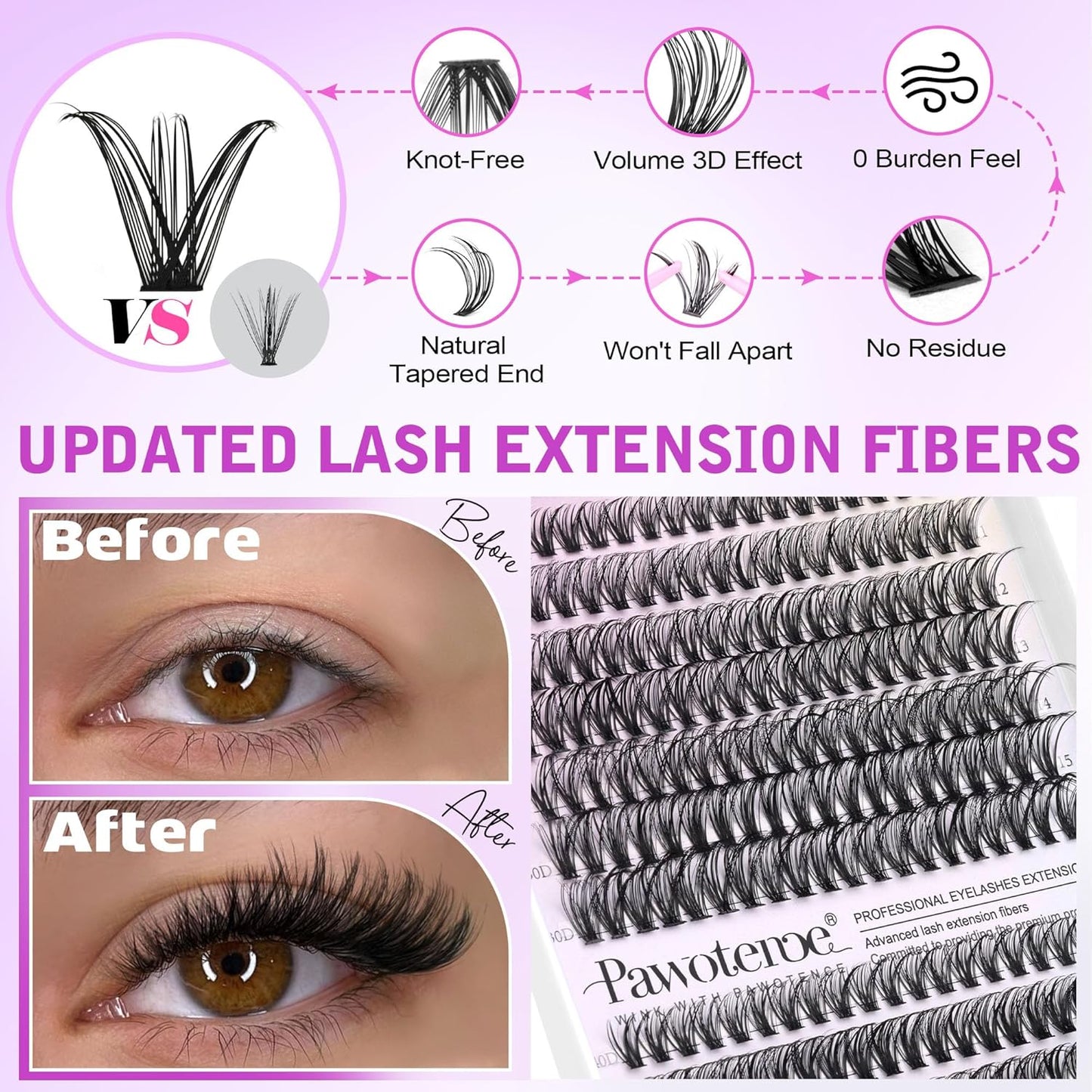Pawotence 280pcs Lash Clusters | 40D & 50D Individual Eyelash Extensions 8-16mm