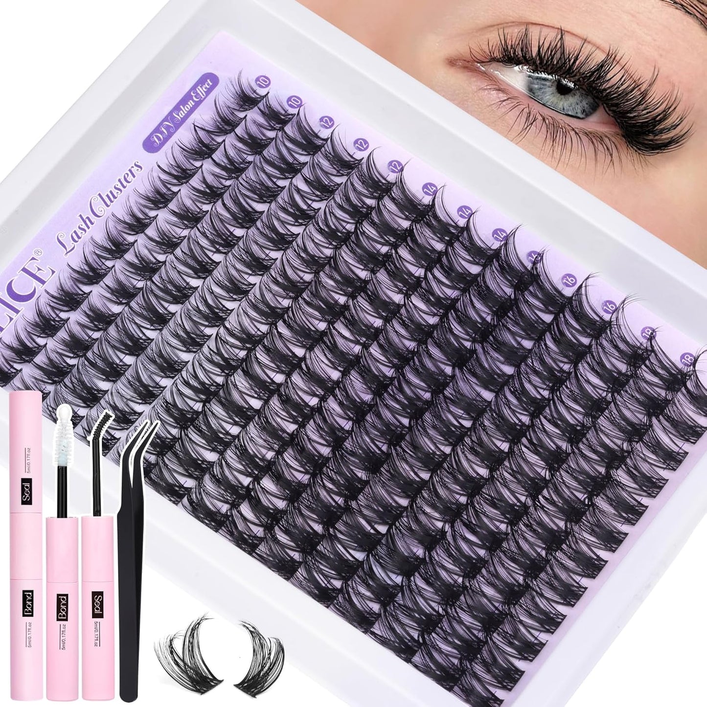 ALICE DIY Eyelash Extension Kit | 196pcs Natural Wispy Clusters | 10-18mm