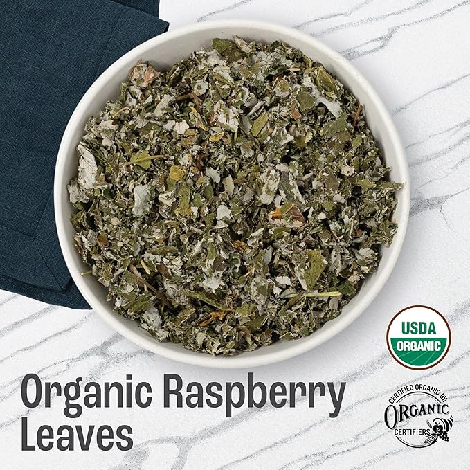 J Mac Botanicals, Organic Red Raspberry Leaf, Herbal tea (4 ounce bag 50+ cups) cut & sifted dried leaf