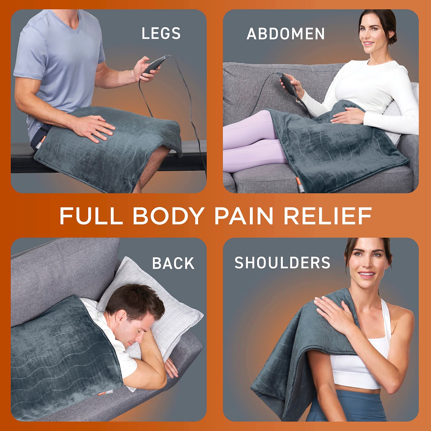 Pure Enrichment PureRelief Pro Far Infrared XL Heating Pad - Muscle Relief for Back, Neck, Shoulder, & Knee Pain in Athletes, 4 Heat Settings, Dry/Moist Heat, 12” x 24” Extra-Long Size (Iron Gray)
