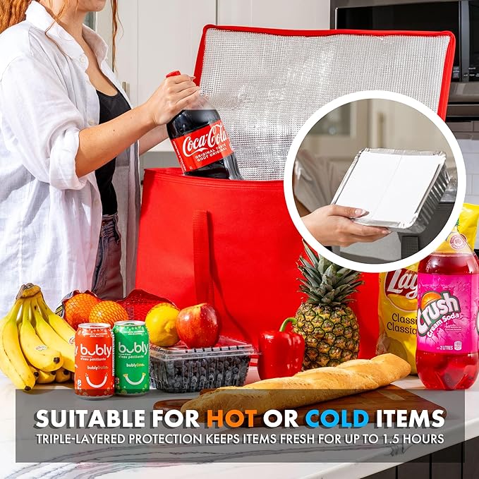 Carrywell (Not Made In China) Insulated Food Delivery and Catering Bags, XXXL Pizza Delivery and Reusable Warming Bag, Thermal Insulation Tote for Hot and Cold Food, Doordash