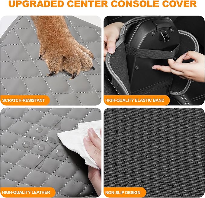 Center Console Cover for Cars Fit for Jeep Renegade Leather Armrest Covers with 2 Storage Bags(Grey)