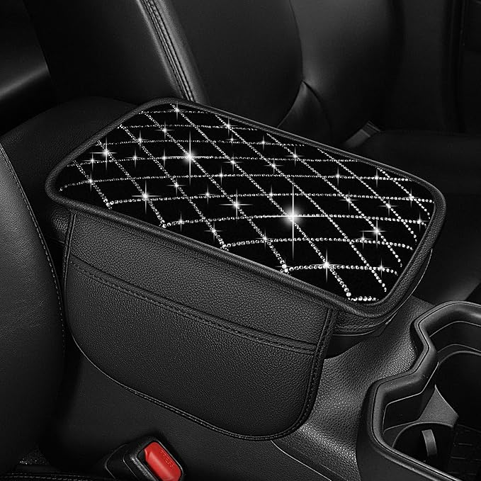 Center Console Cover Fit for Kia Sorento 2003-2025 with 2 Storage Bags Quilted-Studded Leather Quilted Pattern Car Armrest Cover Cushion Anti-Slip(Black&Quilted)