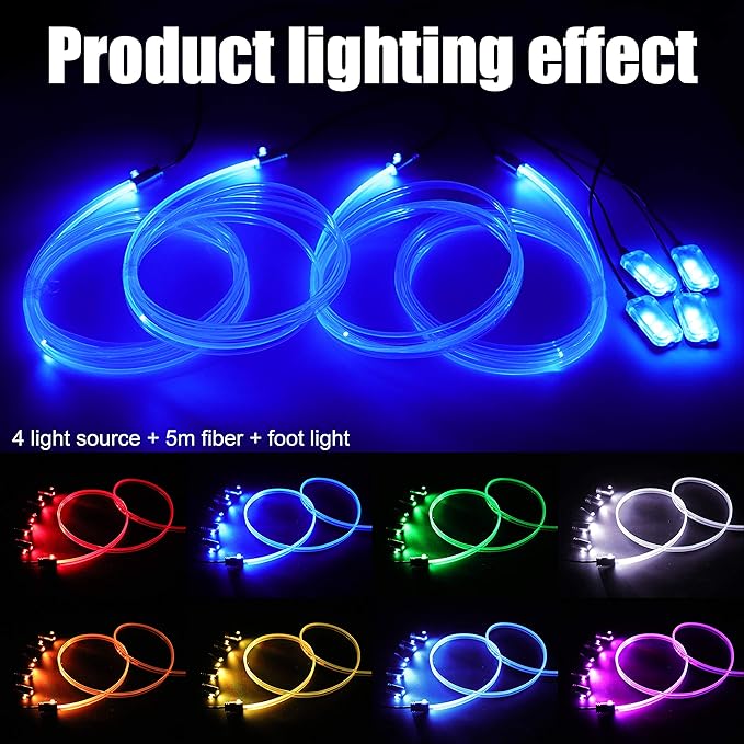Car Ambient Lighting Kit 64 Colors Multicoloured Music Optic Fiber RF Remote Control Car DIY Decorative Atmosphere Lighting DC 12V 1W 5m
