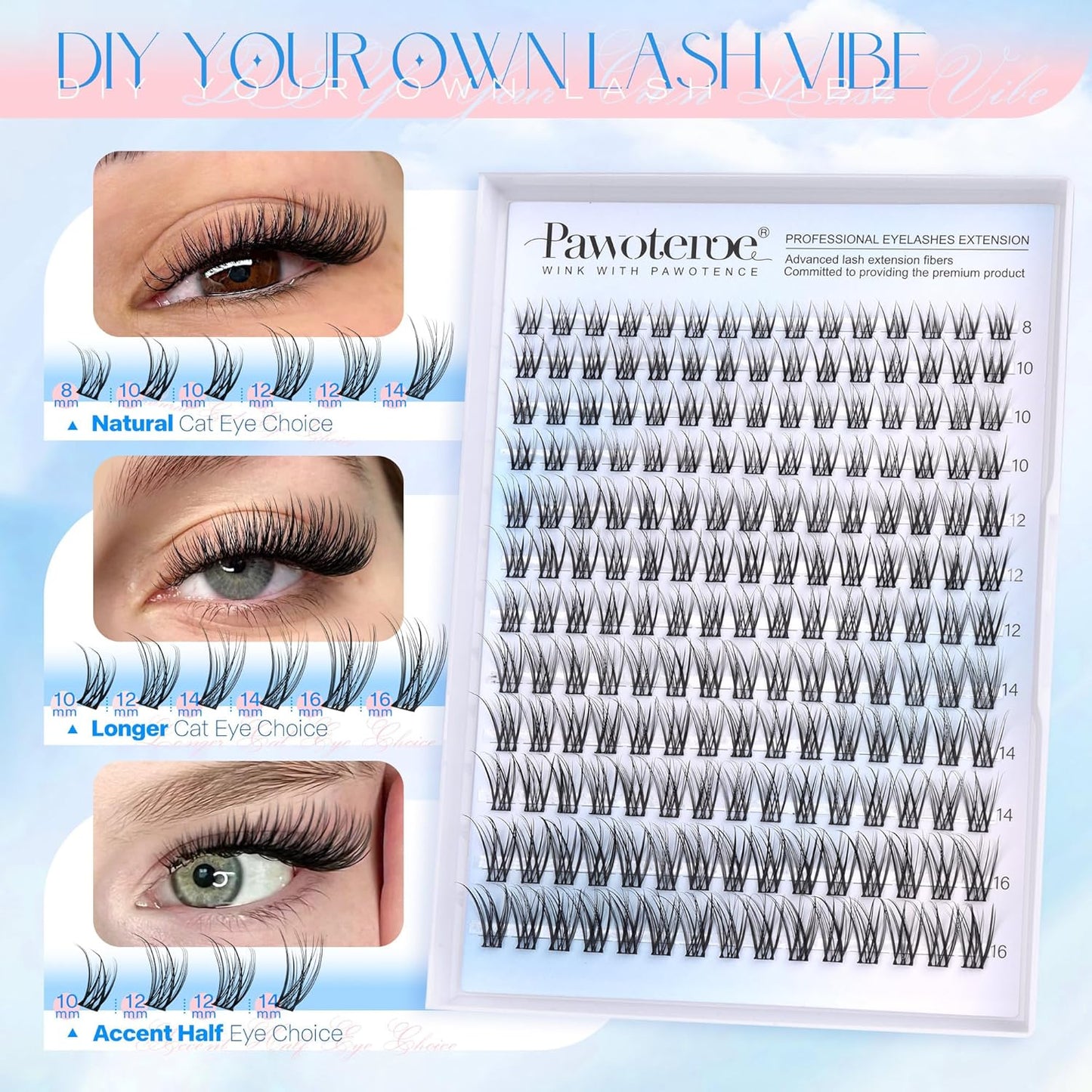 DIY Lash Extension Kit | 280pcs Brown 40D Clusters | 9-16mm Individual Lashes