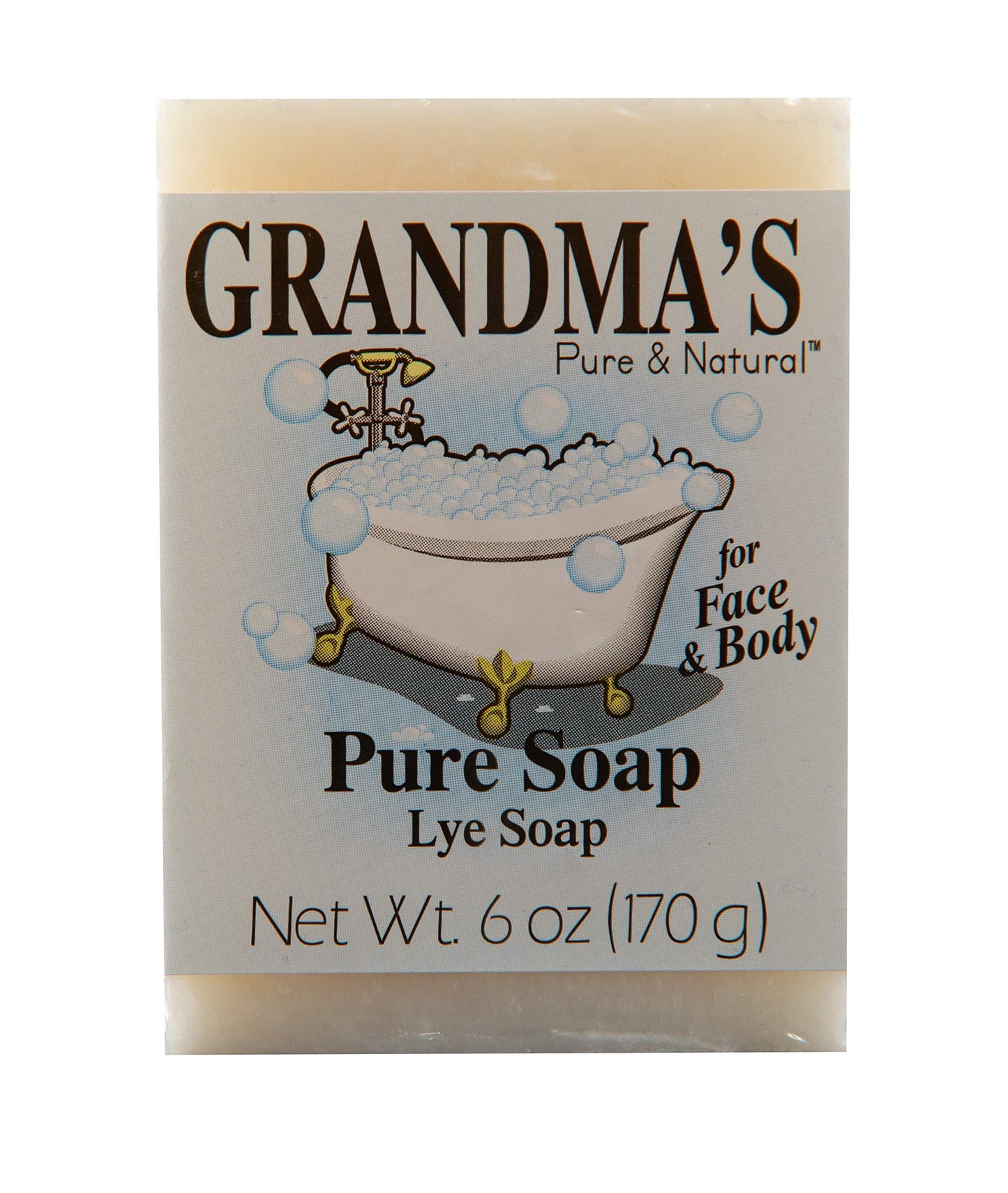 Grandma's Pure Lye Soap Bar - Unscented Face & Body Wash Cleans with No Detergens, Dyes & Fragrances - 6 Ounce (Pack of 1) - 600