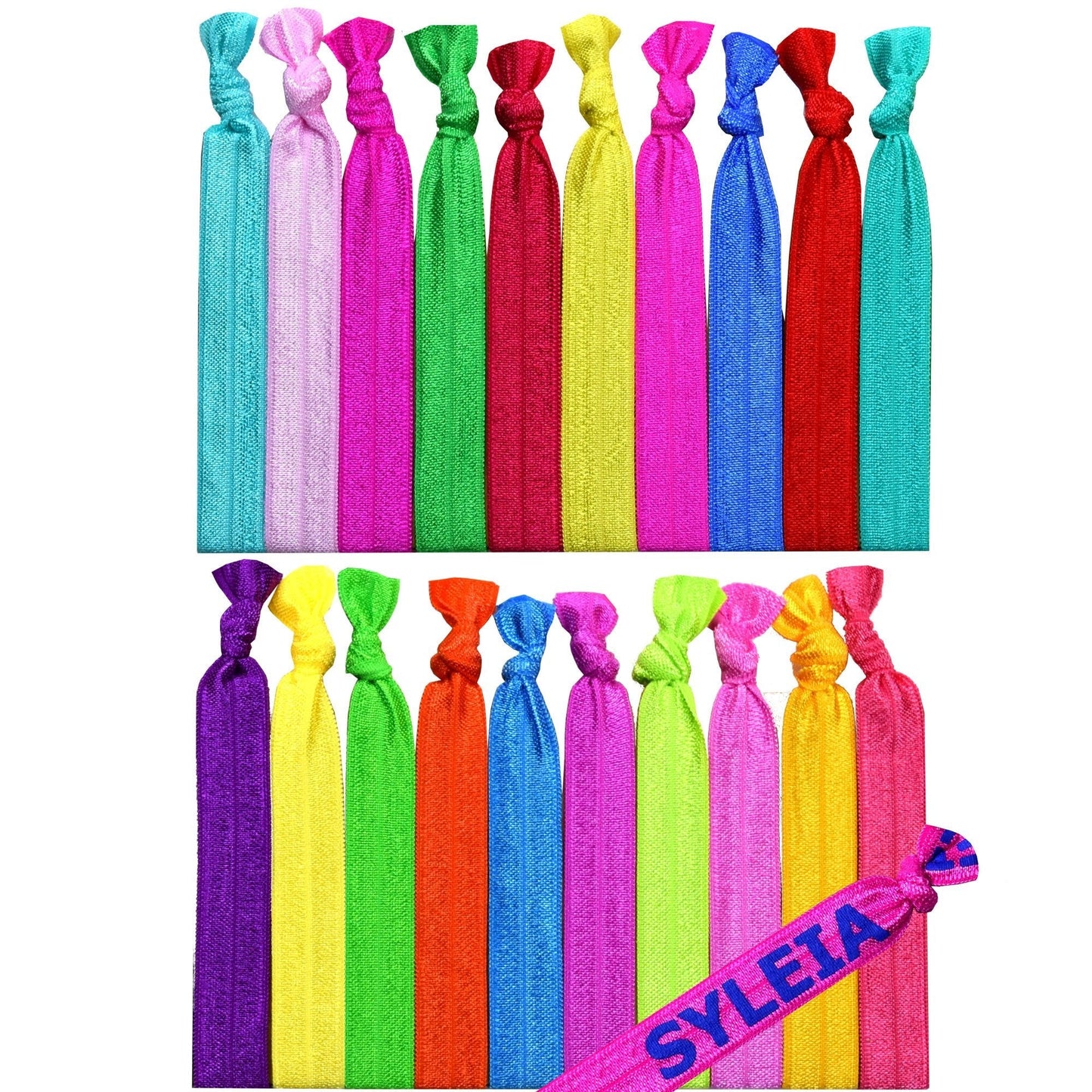 Syleia Pack Of 20 Candy Color Hair Ties, Ponytail Holders, Elastic Ribbon,Hair Band, Crease Free Hand Knotted Fold Over Ouchless