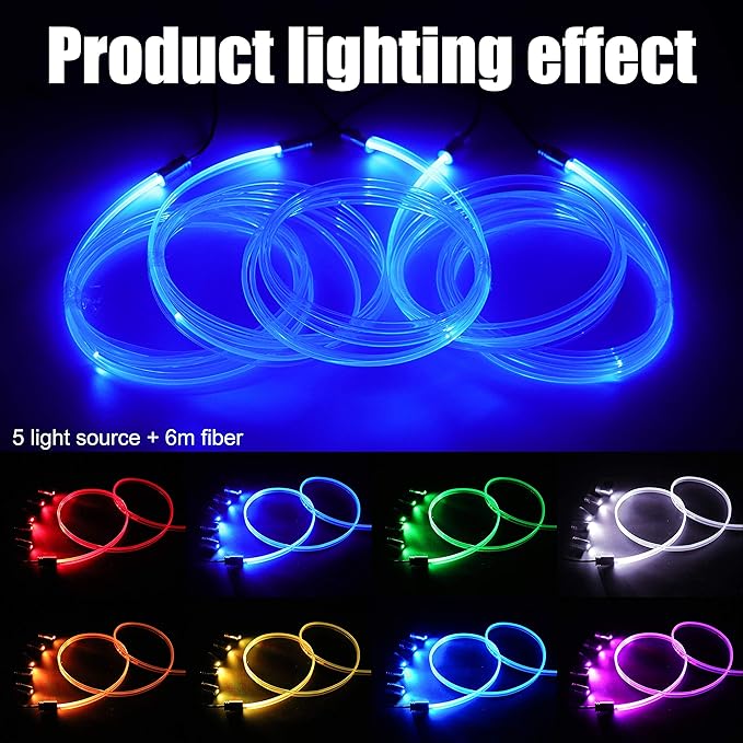 Car Atmosphere Light Kit 6m Fiber Optic RGB Multicolor Sound Active Music Sync Memory Function RF Remote Controller USB Car Interior Ambient Lighting Kit DC 12V