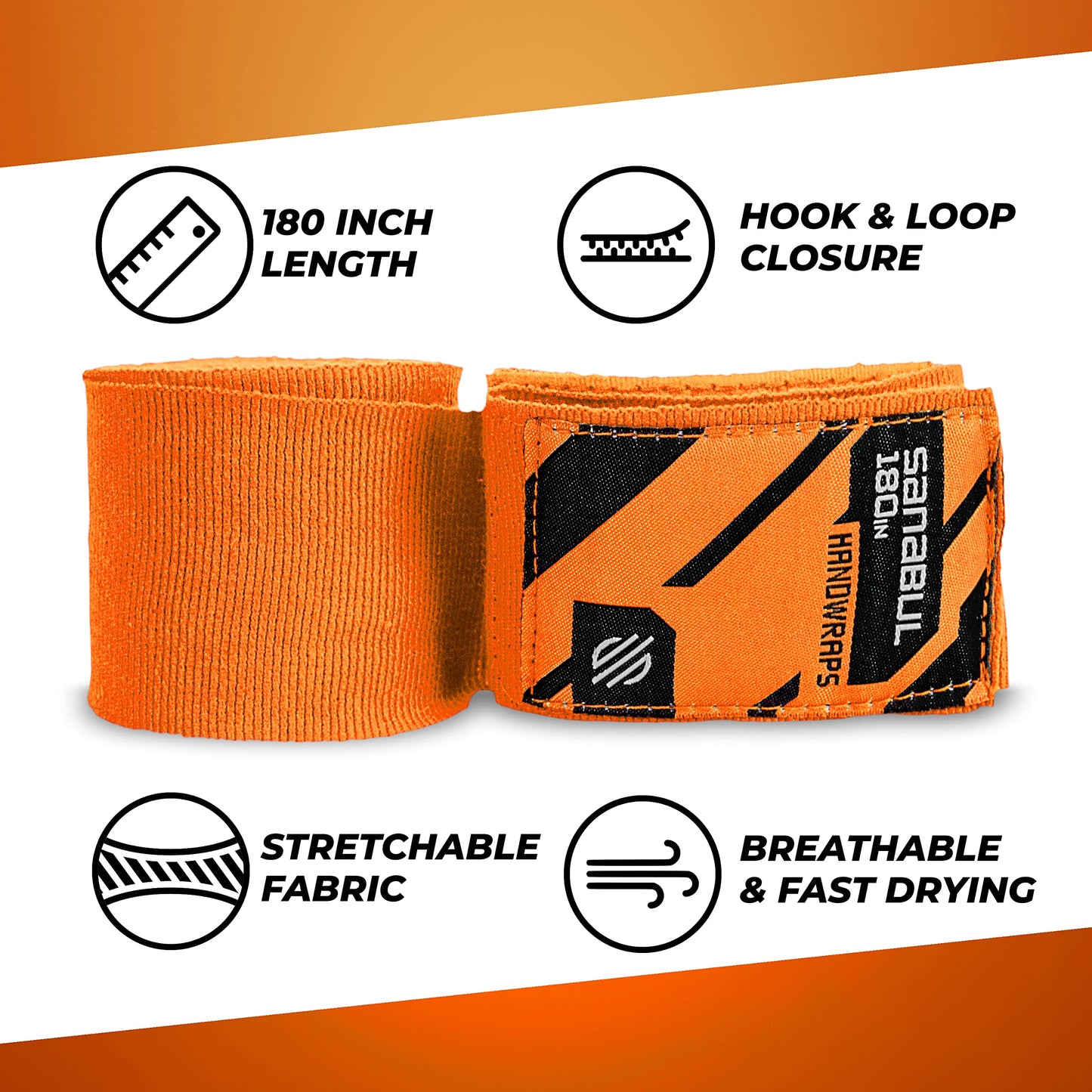 Sanabul Elastic Professional 180 inch Handwraps for Boxing Kickboxing Muay Thai MMA (Orange, 180 inch)