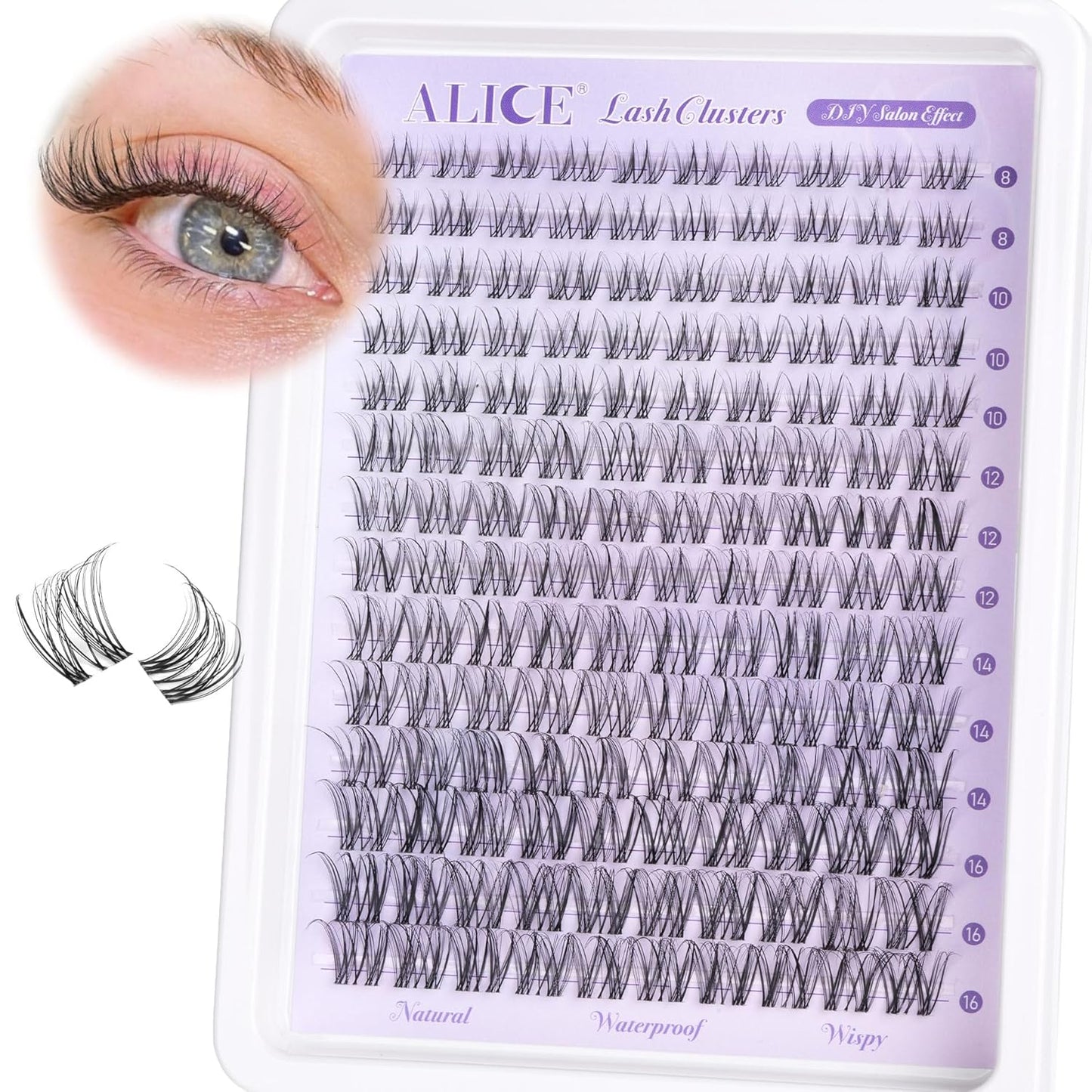 ALICE DIY Eyelash Extension Kit | 196pcs Natural Wispy Clusters | 10-18mm